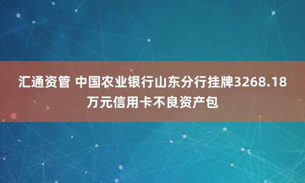 汇通资管 中国农业银行山东分行挂牌3268.18万元信用卡不良资产包